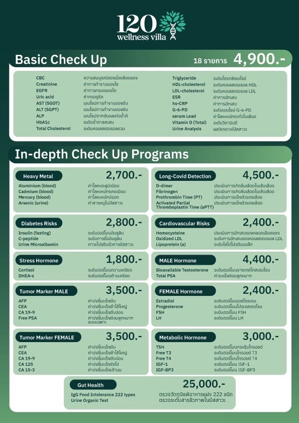 120WellnessVillaclinic Checkup Pricing